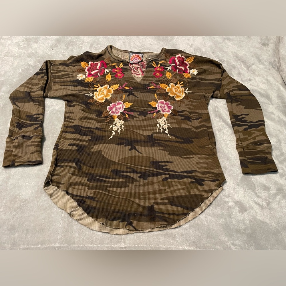 Johnny Was Camouflage With Floral Embroidered Detail - size Large